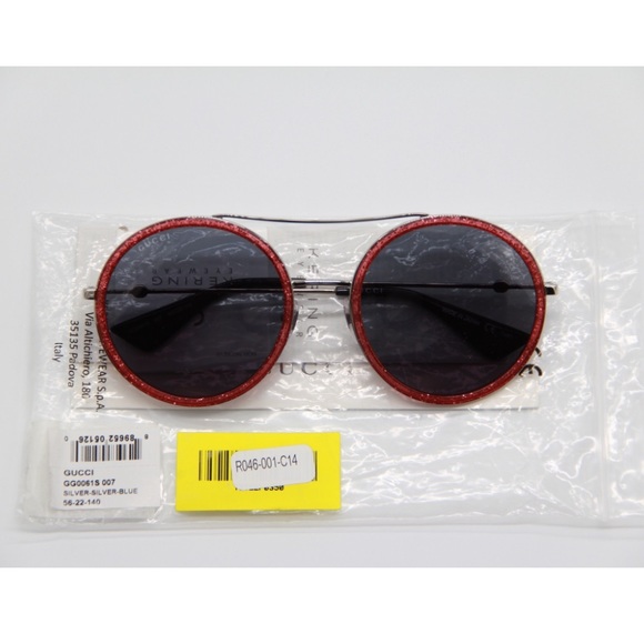 NEW GUCCI GG0061S 007 ROUND BLUE RED SUNGLASSES - Picture 10 of 11